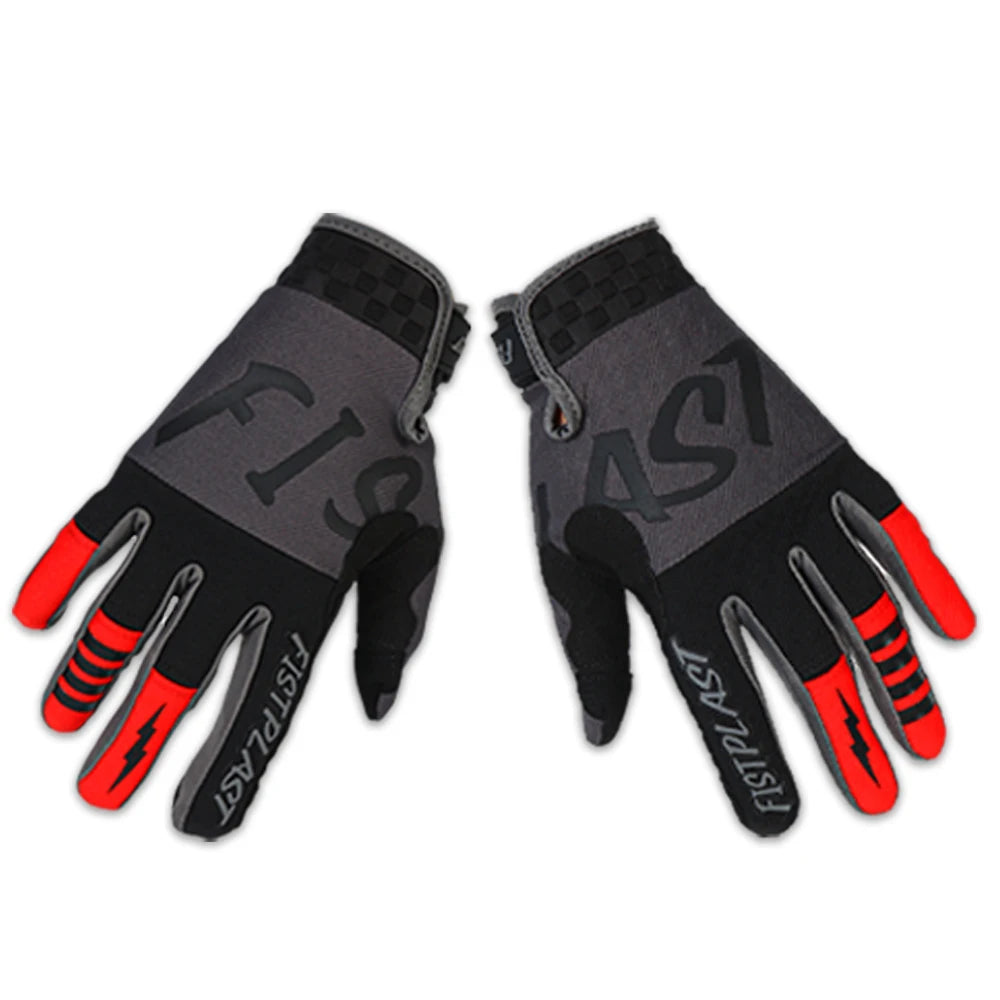Red Textured Grip Motocross Gloves front and back view