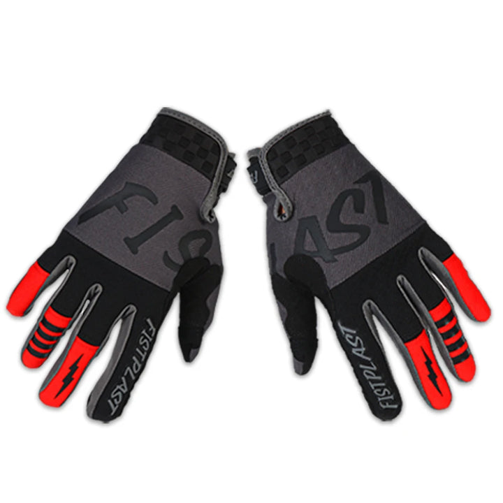 Red Textured Grip Motocross Gloves front and back view