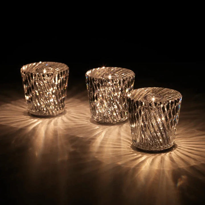 Diamond-Cut Crystal Night Light glowing tabletop detail