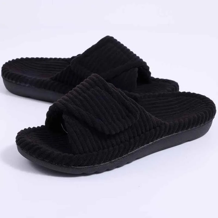 Ribbed Plush Slide Slippers strap detail