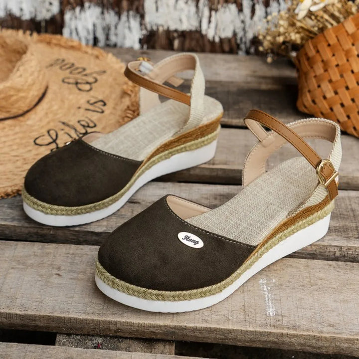 Espadrille Wedge Sandals with Buckle Ankle Strap and Closed Toe for Women