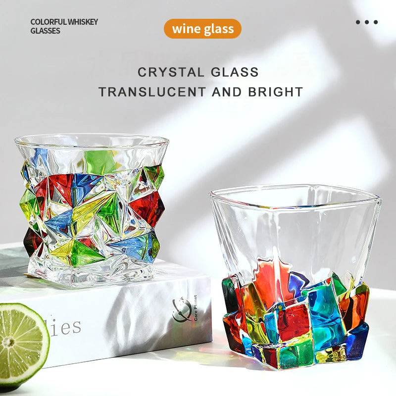 PINNY Aesthetic Stained Crystal Glassware: Vintage European Style Unique Drinking Cups
