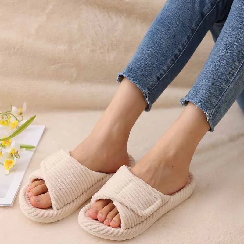 Ribbed Plush Slide Slippers color options flat lay
