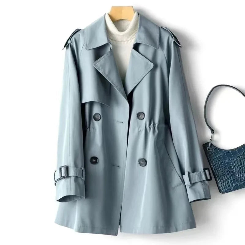 Double-Breasted Windbreaker with Slim Fit and British-Style Collar for Women