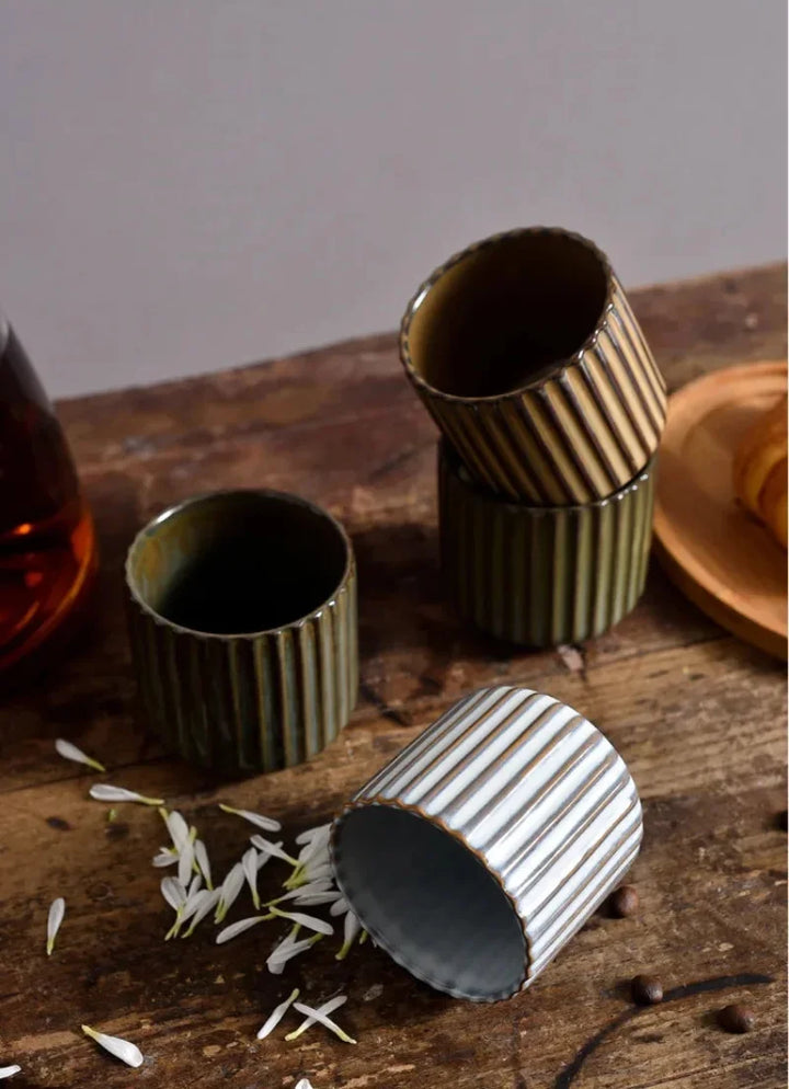 Ribbed Glazed Porcelain Mugs
