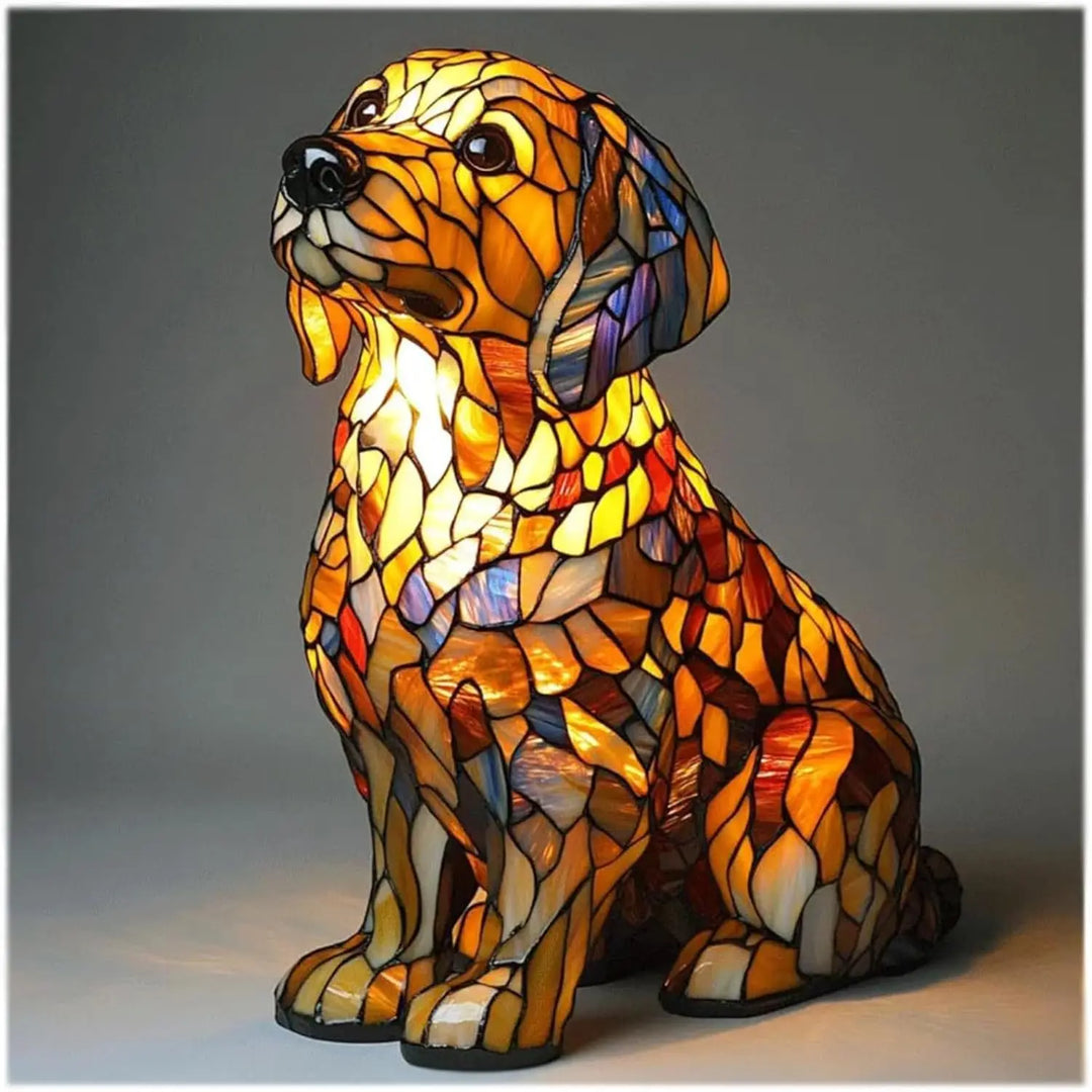 Charming Stained Glass Dog Table Lamp: Artistic Colorful Pet Design Lighting