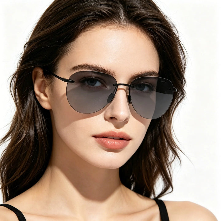 Rimless Aviator Polarized Sunglasses case and packaging