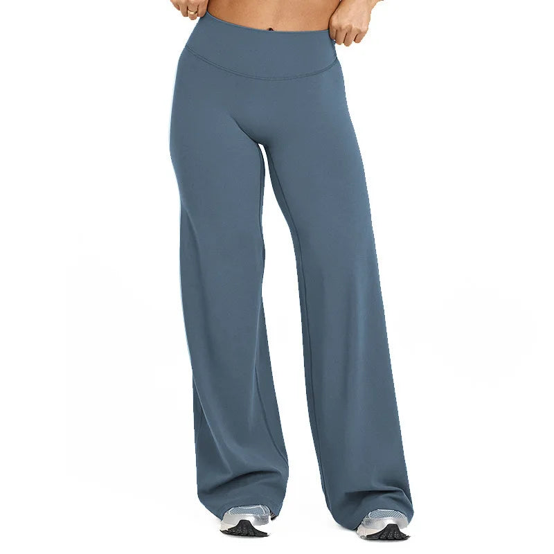 Blue Gray High-Waisted Flare Leggings back view