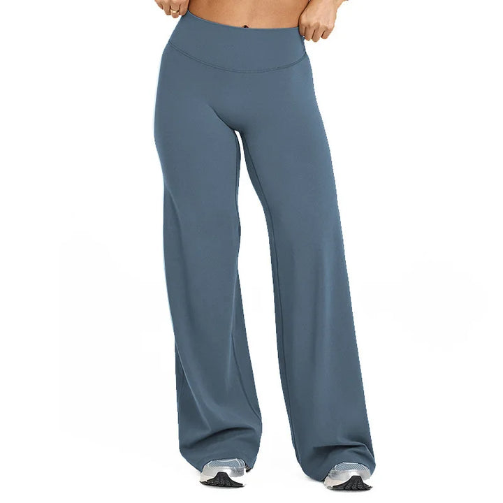 Blue Gray High-Waisted Flare Leggings back view