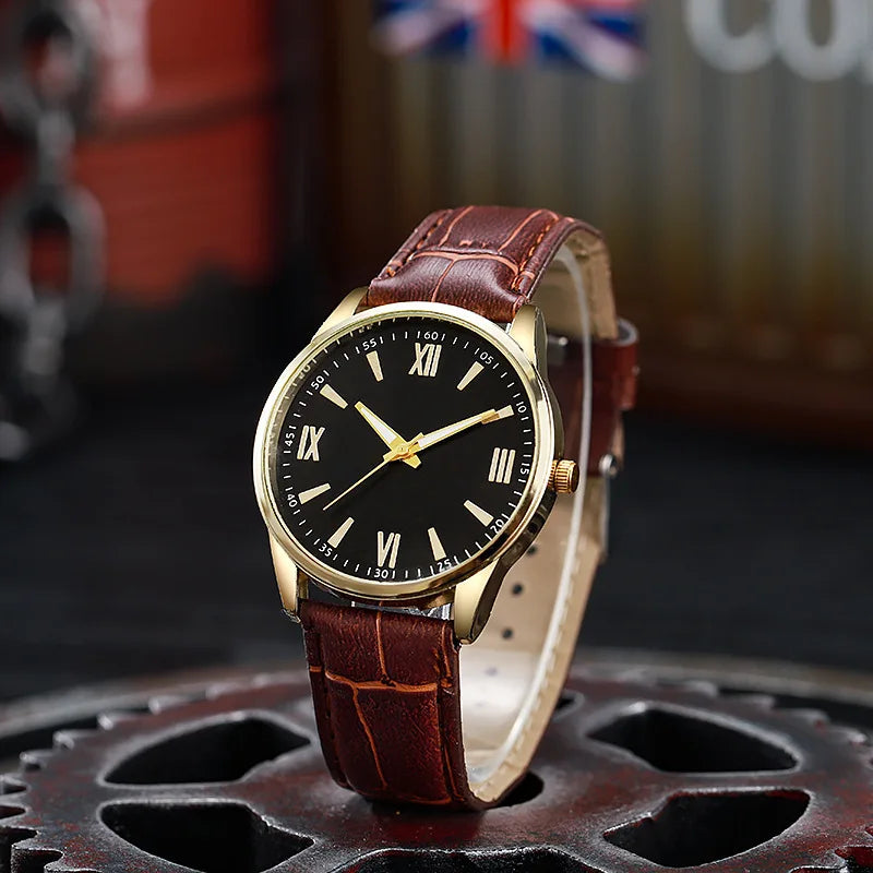 Brown Vintage Alloy Leather Watch