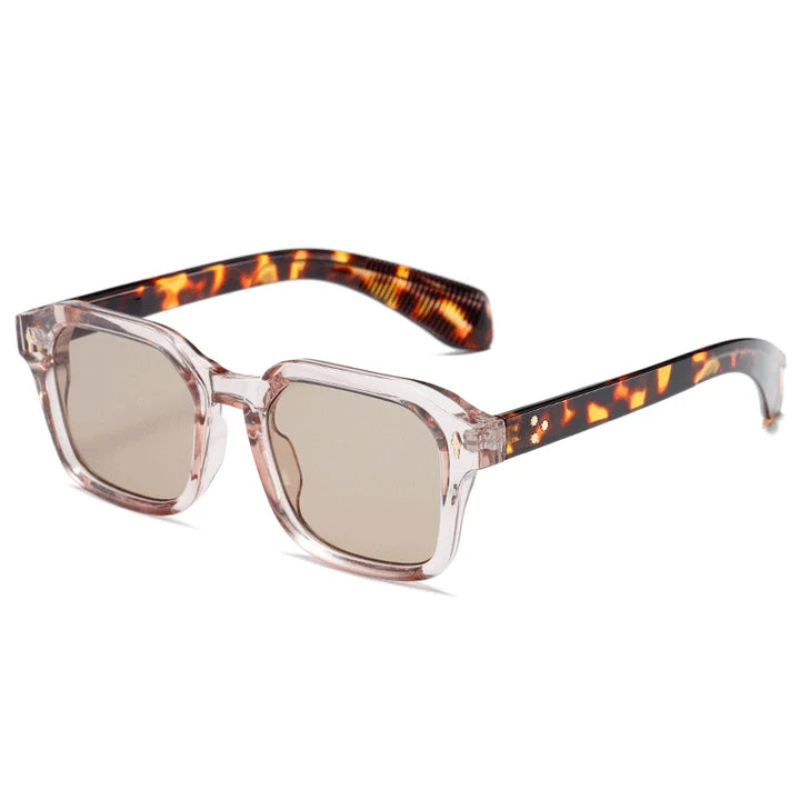 Leopard champagne Retro Rivet-Trim Square Shades front view