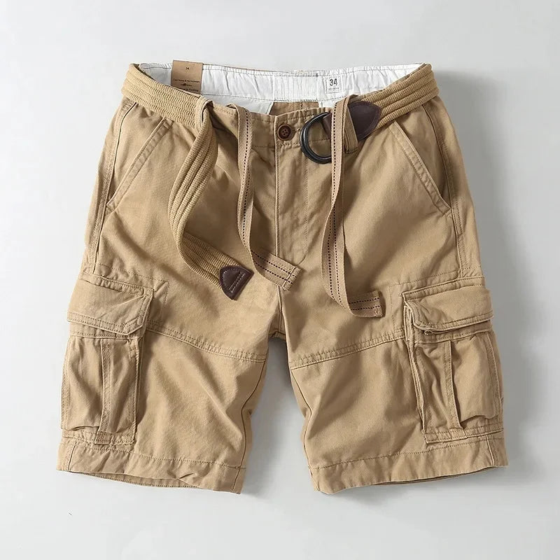 Khaki Cotton Cargo Shorts front view