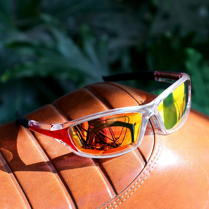Crystal frame Orange mirror lens sunglasses front view
