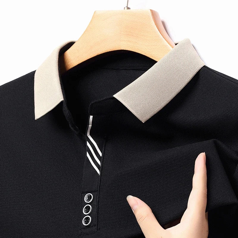 Knit Long-Sleeve Polo with Contrast Collar