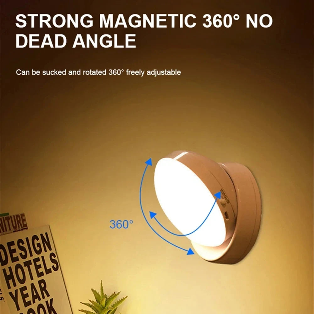 USB Motion Sensor Rechargeable LED Night Light, Round, Energy-Saving, for Bedroom, Bathroom