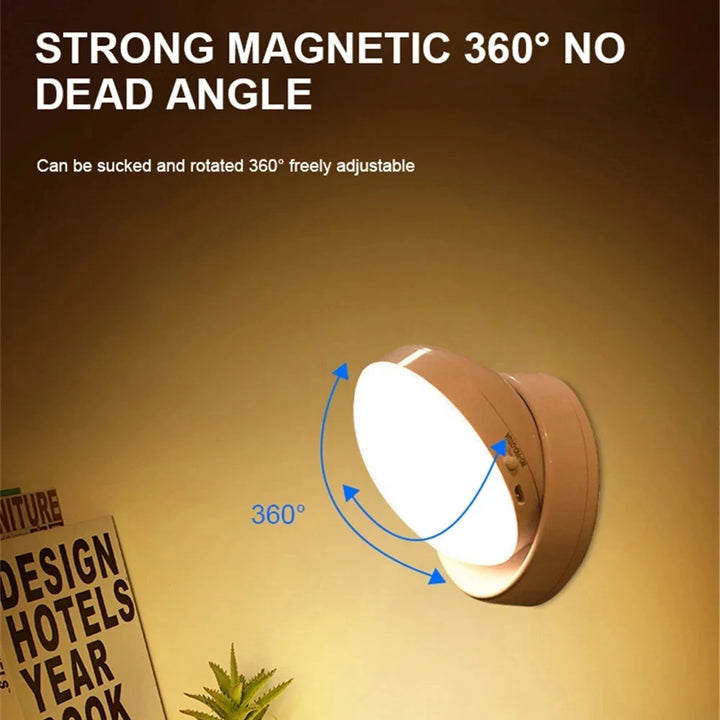 USB Motion Sensor Rechargeable LED Night Light, Round, Energy-Saving, for Bedroom, Bathroom