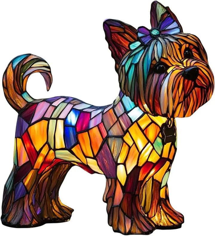 Charming Stained Glass Dog Table Lamp: Artistic Colorful Pet Design Lighting