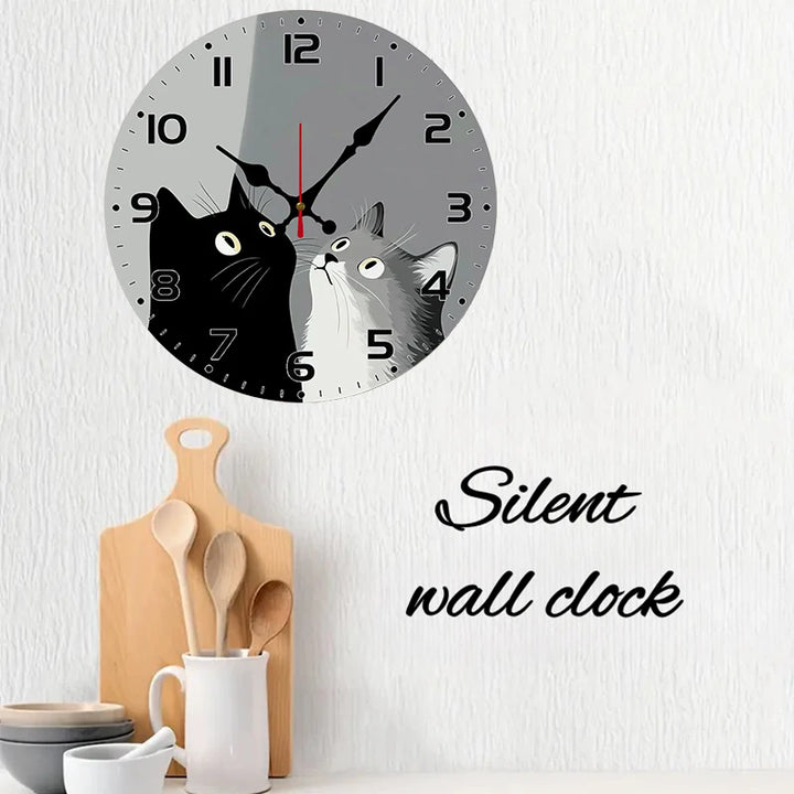 Round Wooden Cat Motif Wall Clock side view