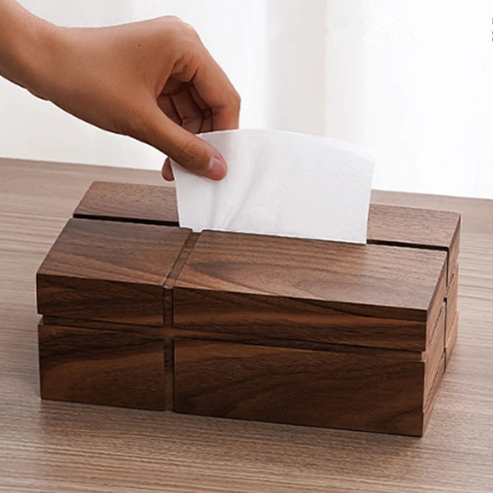 Black Walnut Wood Tissue Box angle view