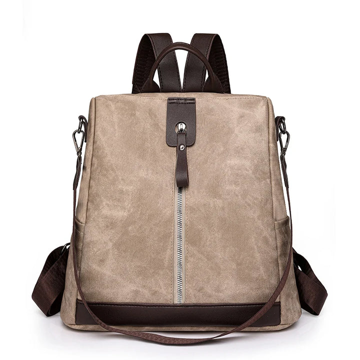 Khaki Waxed Canvas Backpack front view