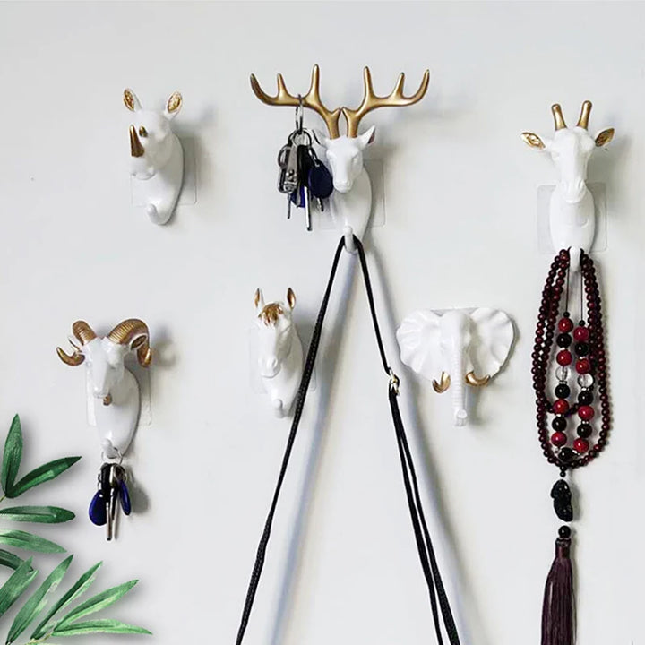 Decorative Animal Head Wall Mounted Coat Rack Hooks - Clothes Key Hanger