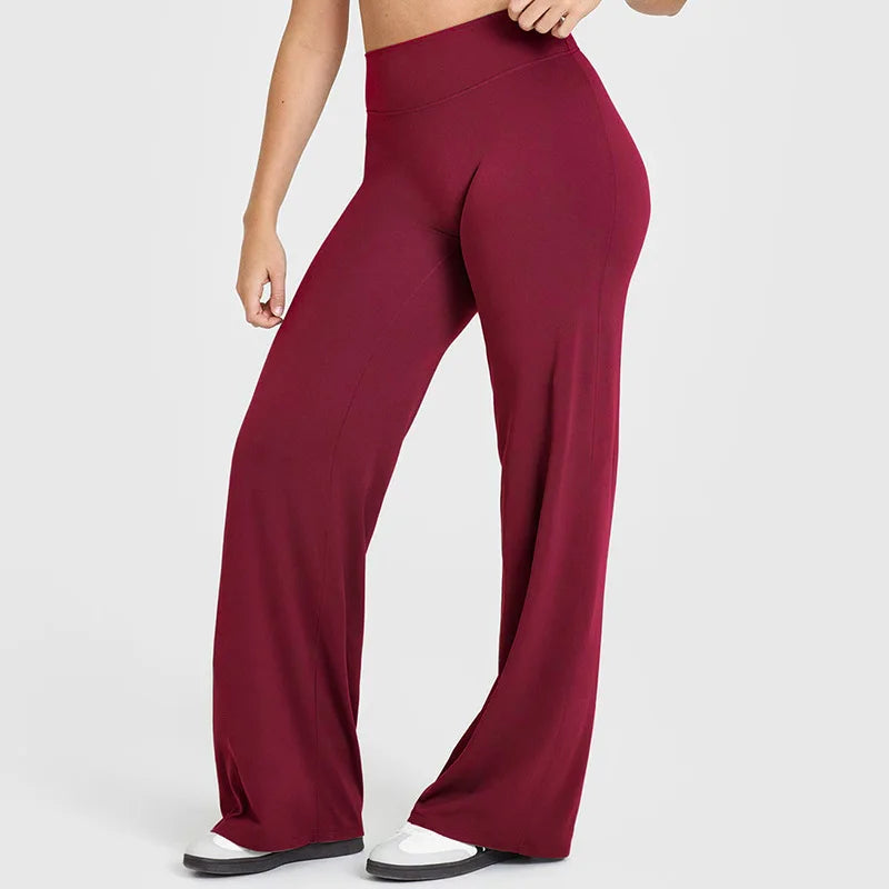 Red High-Waisted Flare Leggings back view