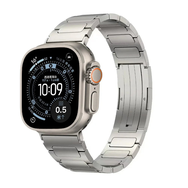 Silver Lightweight Titanium Watch Band clasp detail