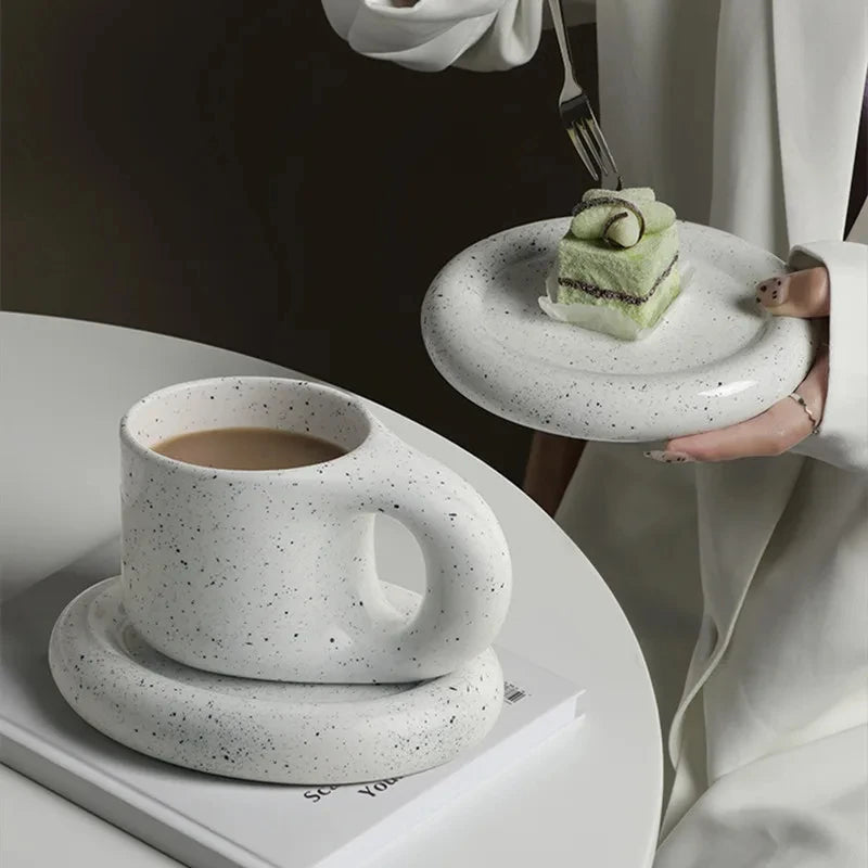 Nordic White Porcelain Coffee Cup & Saucer Set, Reusable Tea Mug