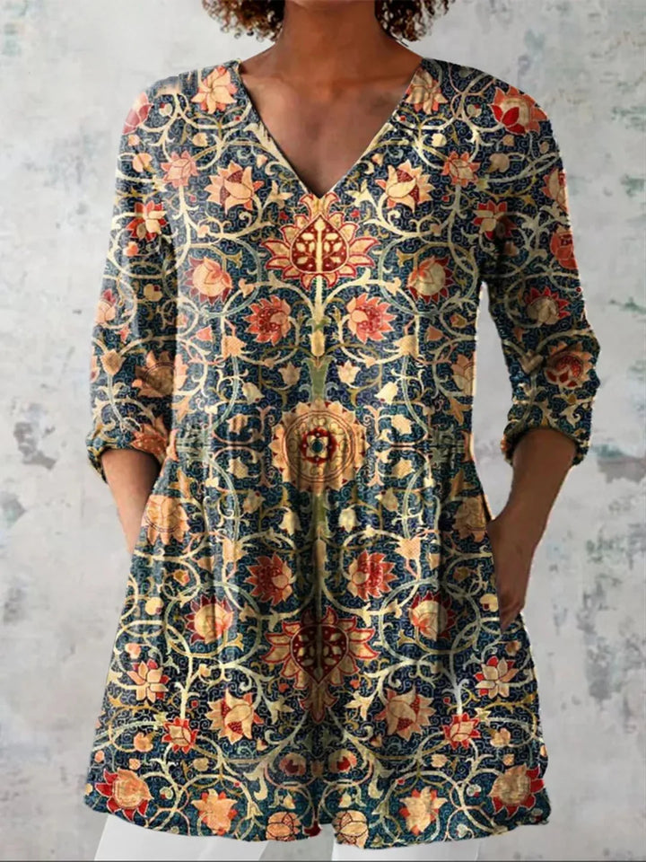 Navy Paisley Tunic Blouse detail