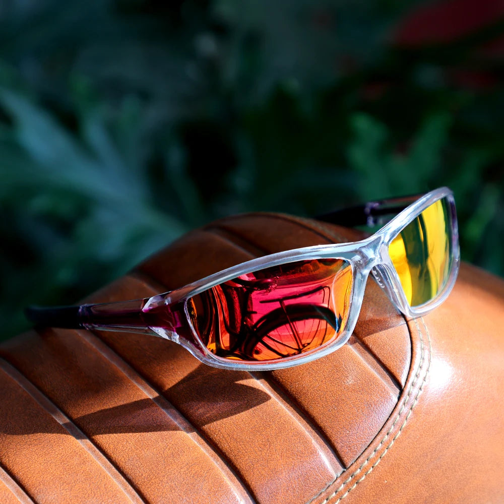 Crystal frame Red mirror lens sunglasses front view