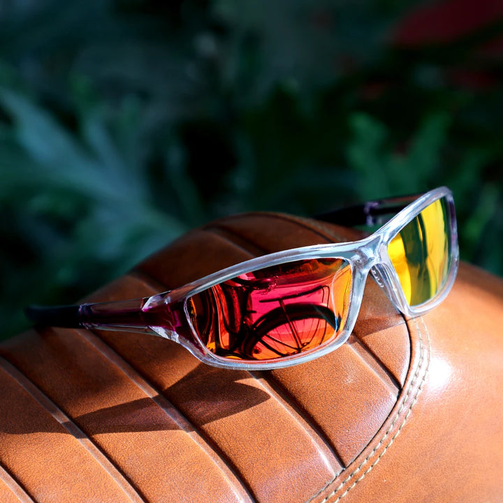 Crystal frame Red mirror lens sunglasses front view