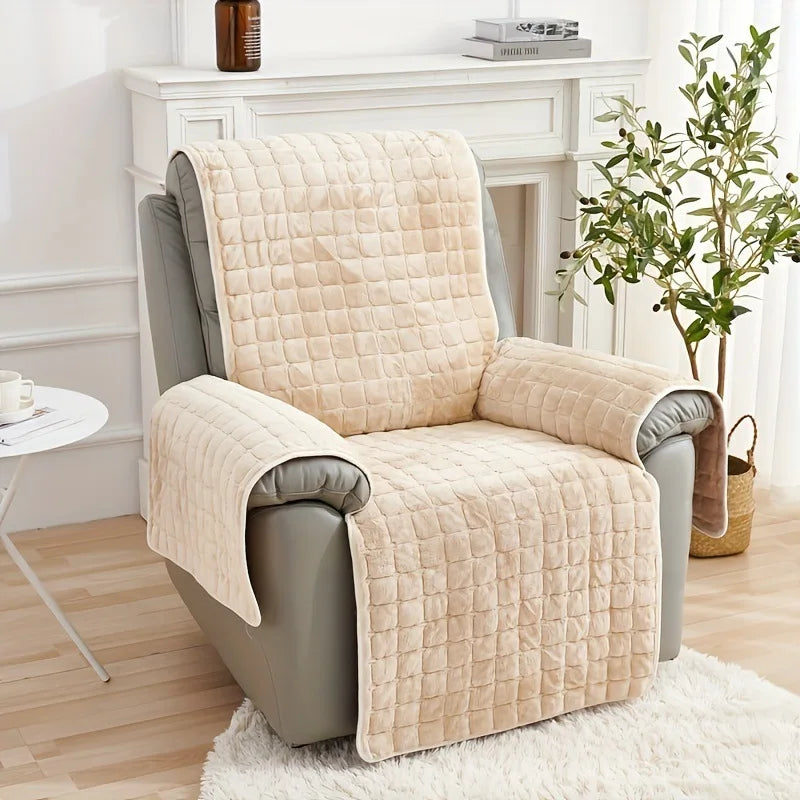 Premium Flannel Plush Recliner Sofa Cover with Pockets – Soft Armchair Protector
