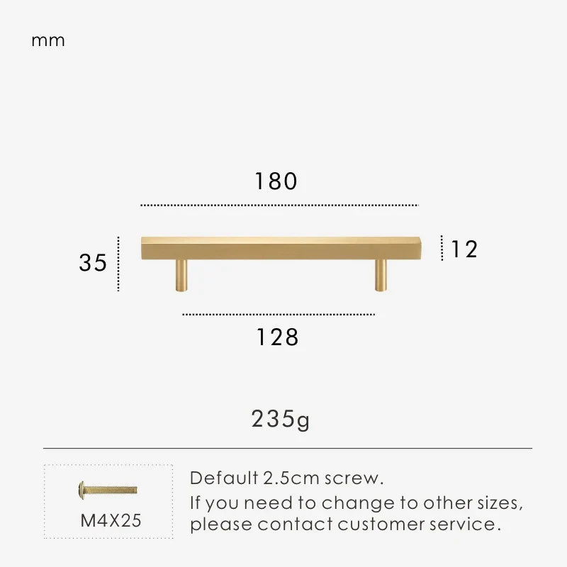 Brushed Brass Square Pull Handle 128/180mm size