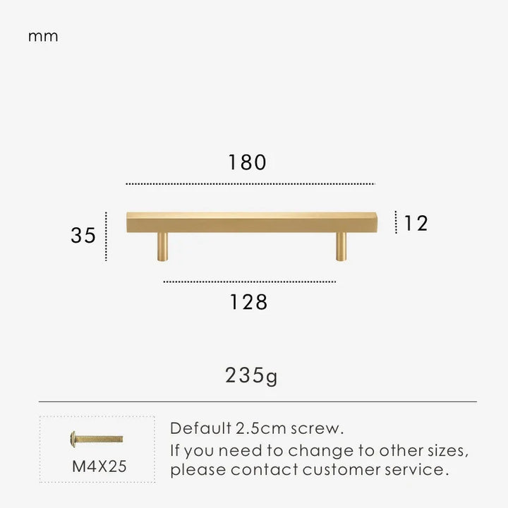 Brushed Brass Square Pull Handle 128/180mm size