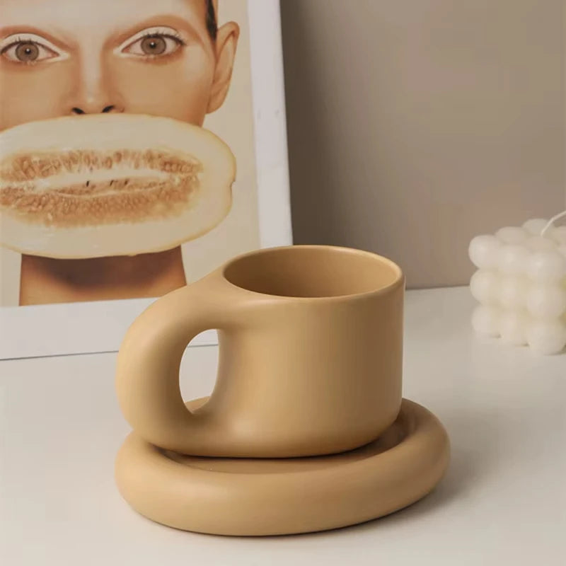 Nordic White Porcelain Coffee Cup & Saucer Set, Reusable Tea Mug