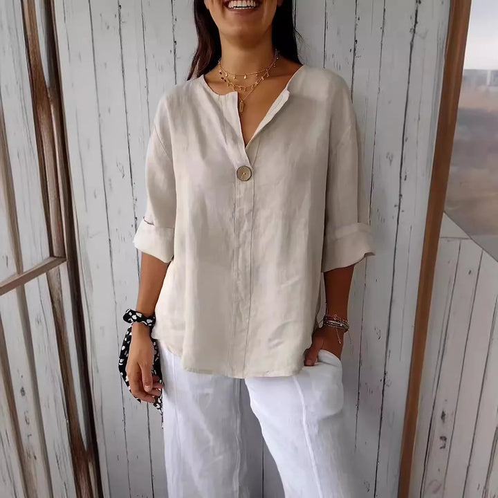 Apricot Cotton Linen Blouse sleeve detail