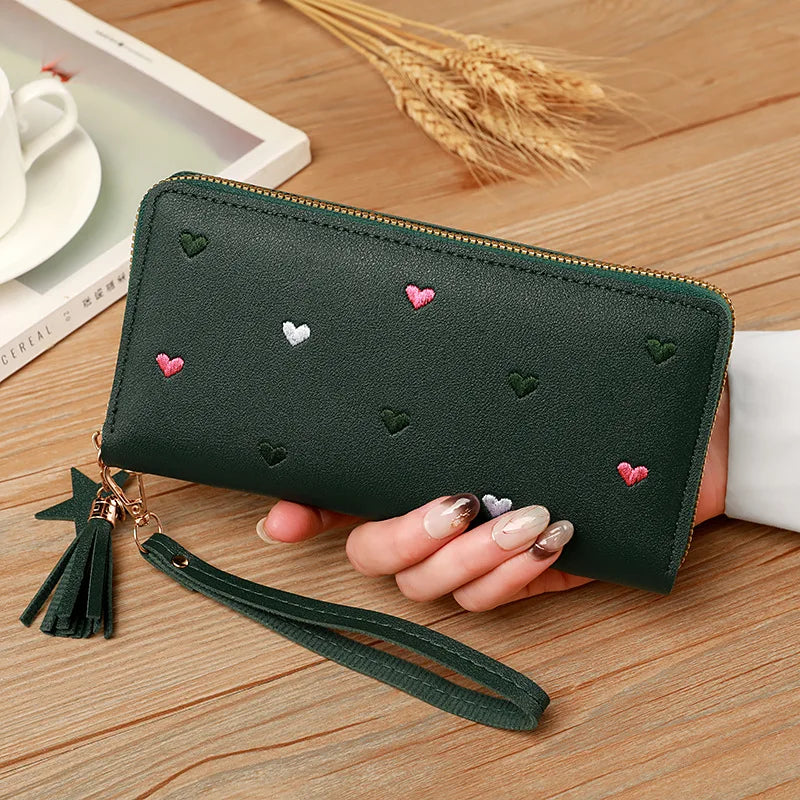 Heart-Embossed Long Wallet Clutch