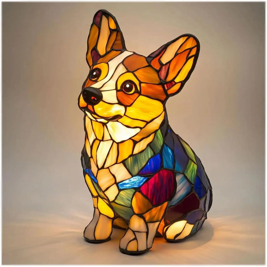 Charming Stained Glass Dog Table Lamp: Artistic Colorful Pet Design Lighting