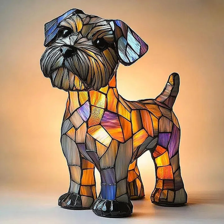 Charming Stained Glass Dog Table Lamp: Artistic Colorful Pet Design Lighting