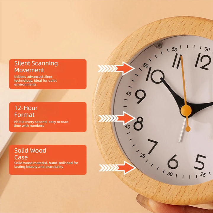 Wooden Analog Alarm Clock on bedside table