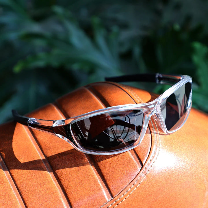 Crystal frame Black temple Smoke lens sunglasses front view