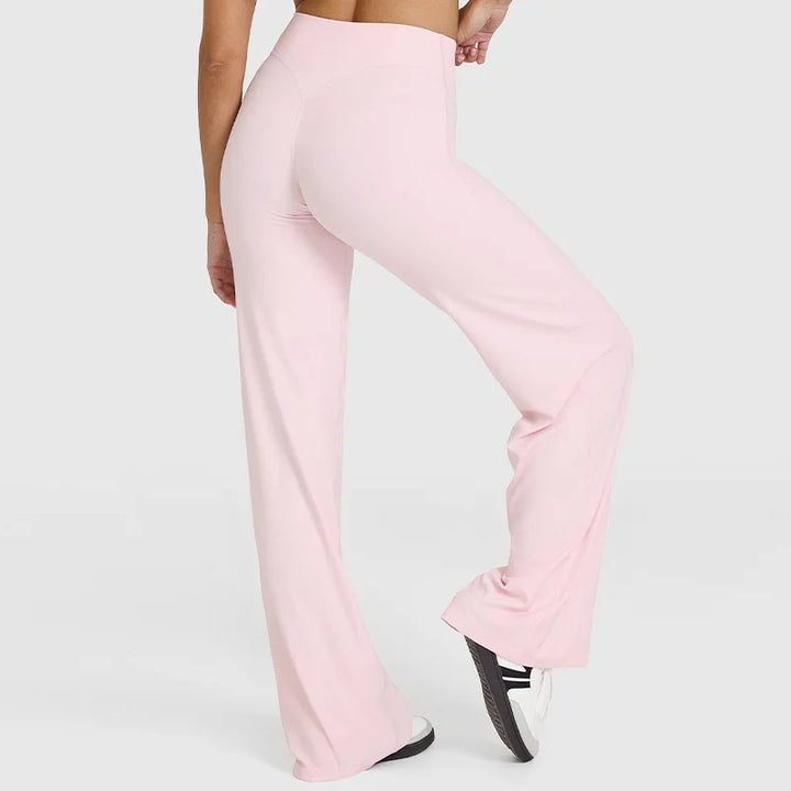 Pink High-Waisted Flare Leggings back view