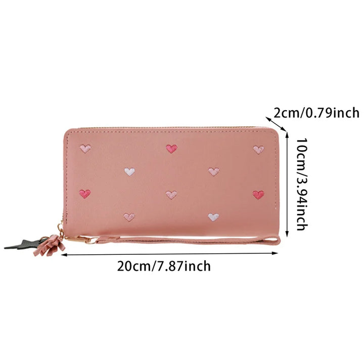 Heart-Embossed Long Wallet Clutch