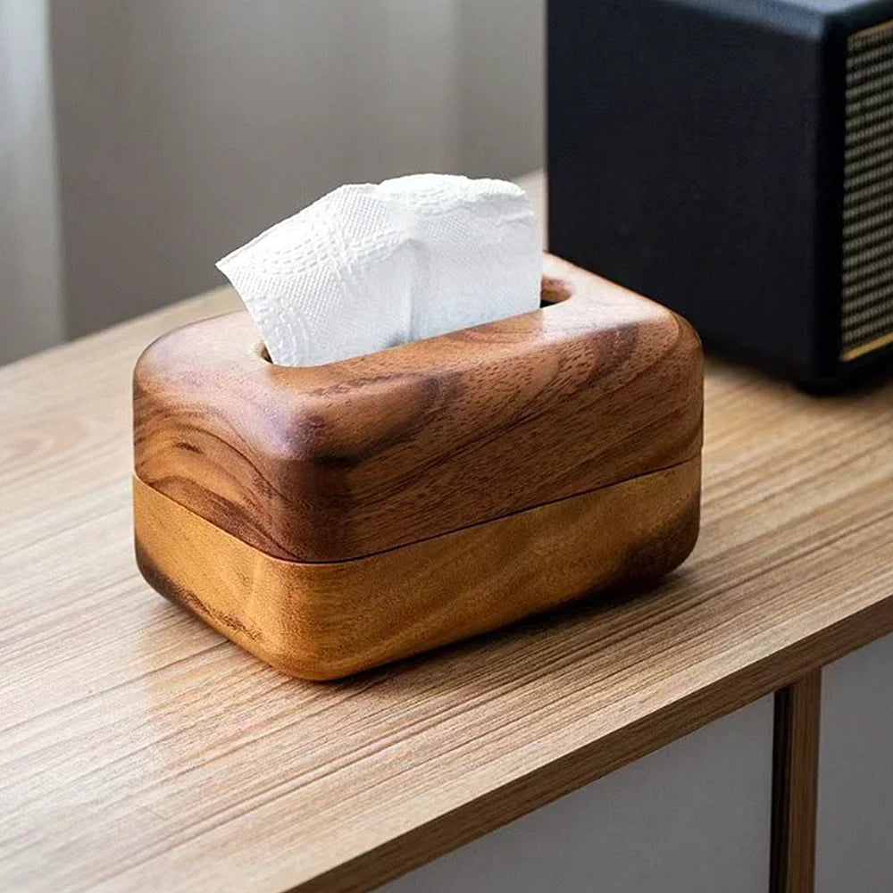 Black Walnut Wood Tissue Box front view