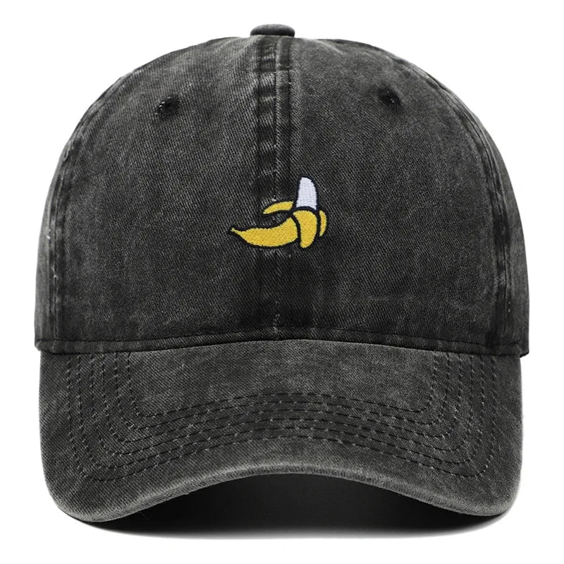 Black Washed Cotton Banana Dad Cap front view
