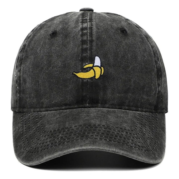 Black Washed Cotton Banana Dad Cap front view