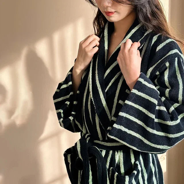 Purple Striped Checkerboard Cotton Robe detail view