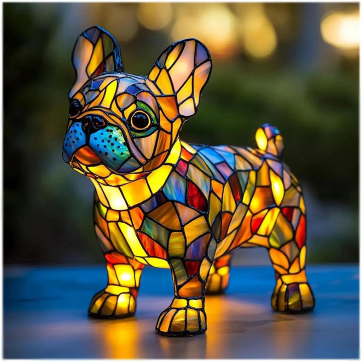 Charming Stained Glass Dog Table Lamp: Artistic Colorful Pet Design Lighting