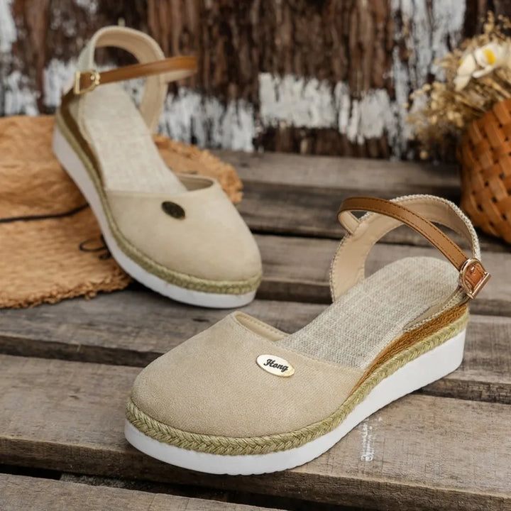 Espadrille Wedge Sandals with Buckle Ankle Strap and Closed Toe for Women