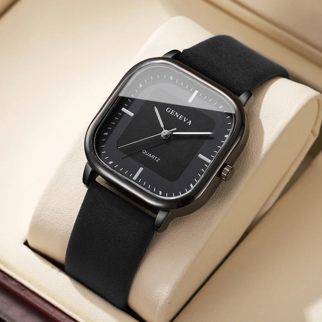 White Square Dial Alloy Leather Watch